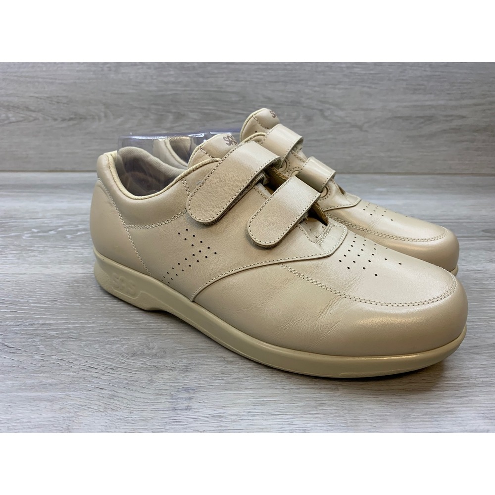 SAS Me Too Bone Beige Leather Walking Shoes Hook Loop Strap Men's 9 M USA Made